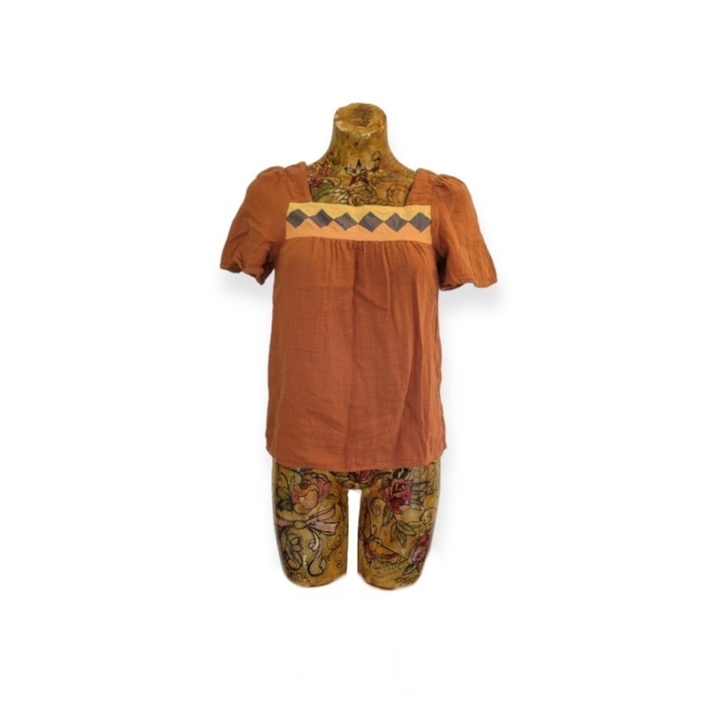Madewell top diamond design shirt sleeve brown short sleeve XS